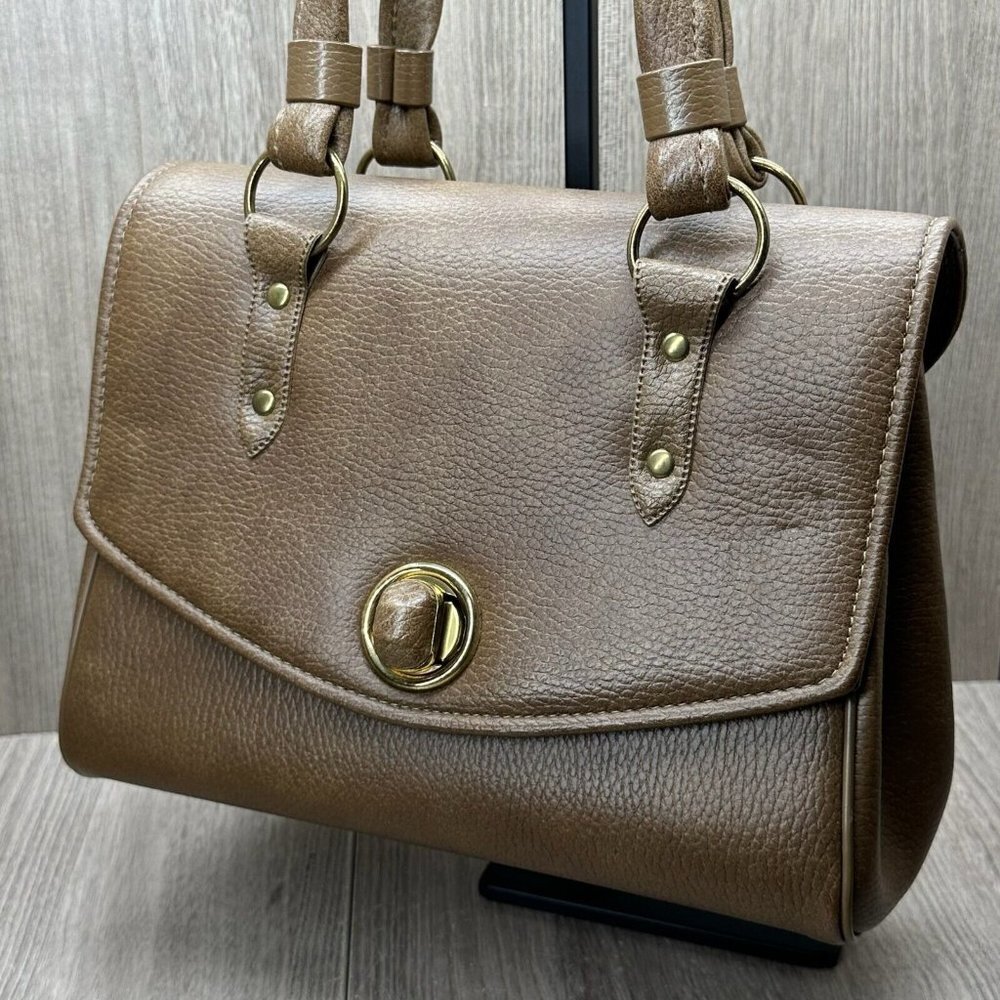 Vintage Jaclyn USA Shoulder Bag Womens Stand Alone Turn Lock Gold Plated Brown - Picture 2 of 11